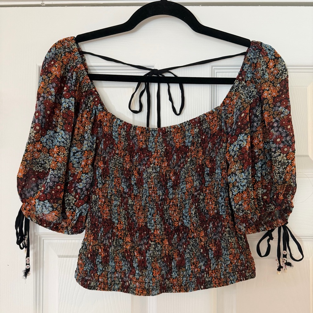 Free People Floral Smocked Blouse